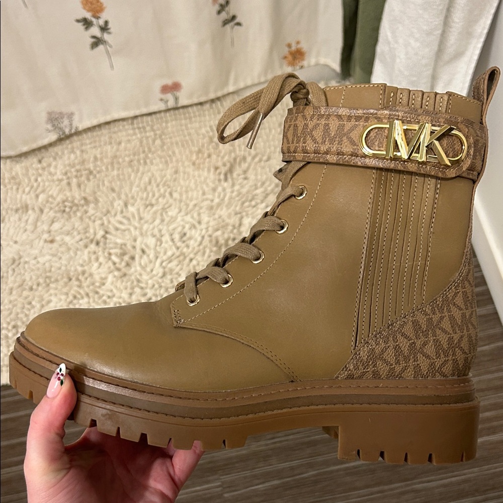 Michael Kors Brown Combat Boots with Gold Accent